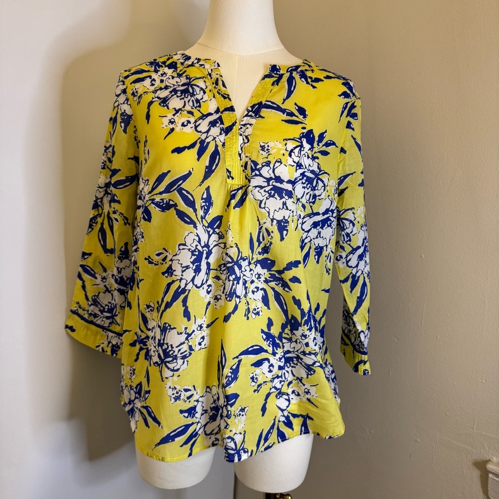 Talbots Yellow and Blue Floral Blouse